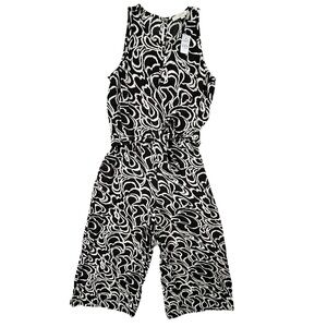 Loft Women’s Small Black White Geometric Pattern Bloom Keyhole Wide Leg Jumpsuit